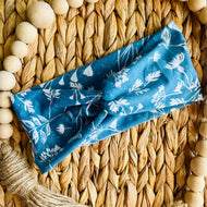 Blue Floral Twist Knot Headband
