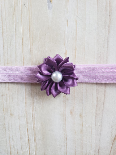 Infant Stretch Headband- Satin Purple Floral