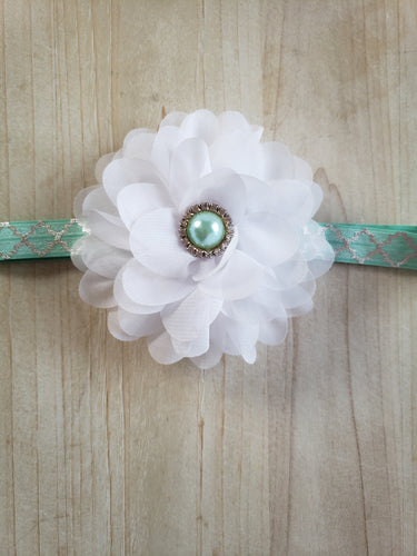 Teal Large White Floral Headband