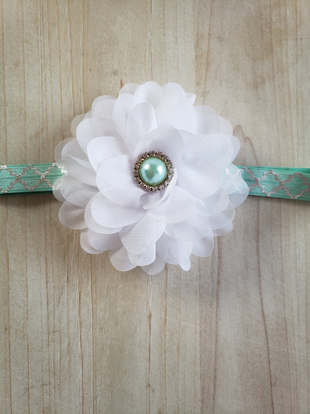 Teal Large White Floral Headband