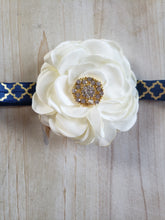Load image into Gallery viewer, Navy, Gold &amp; White Floral Headband