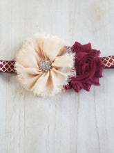 Load image into Gallery viewer, Natural &amp; Burgundy Gold Banded Headband