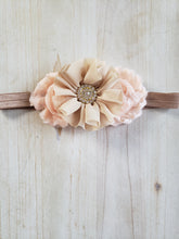 Load image into Gallery viewer, Triple Floral Headband- Peach &amp; Natural