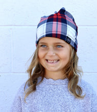 Load image into Gallery viewer, Child Size- Pretty Simple Beanie - Red &amp; White Plaid
