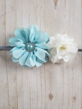 Load image into Gallery viewer, Floral Headband- Blue &amp; White