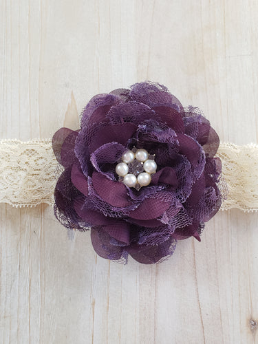 Lace Infant Headband- Deep Purple