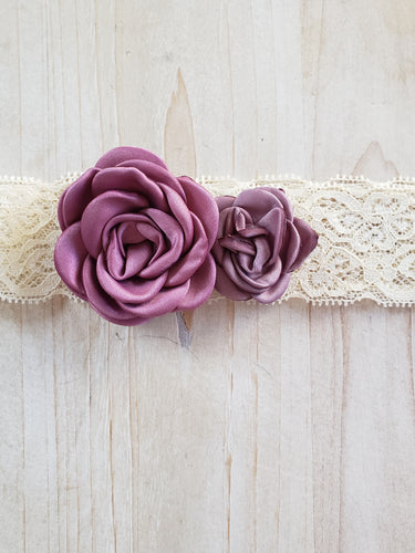 Lace Infant Headband- Mauve Flowers