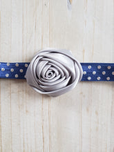 Load image into Gallery viewer, Floral Polka Dot Headband-Blue &amp; Silver