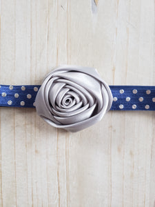 Floral Polka Dot Headband-Blue & Silver