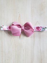 Load image into Gallery viewer, Girlie Mauve Floral Headband- Bow