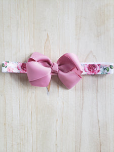 Girlie Mauve Floral Headband- Bow