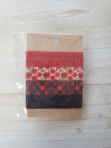 Handmade Hair Ties- Red Plaid & Poppies
