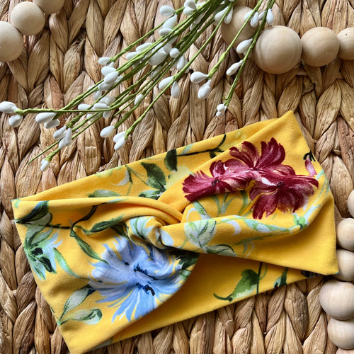 Yellow Floral Twist Knot Turban Headband