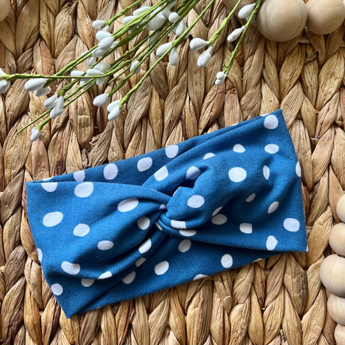 Blue Dotted Twist Knot Turban Headband