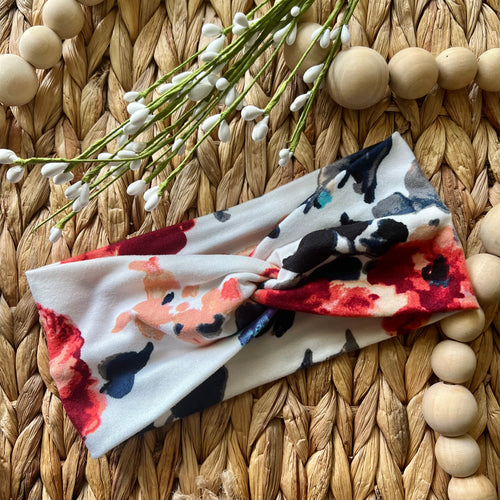 White Floral Twist Knot Turban Headband- Infant