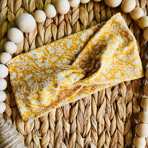 Yellow Autumn Floral Twist Knot Turban Headband