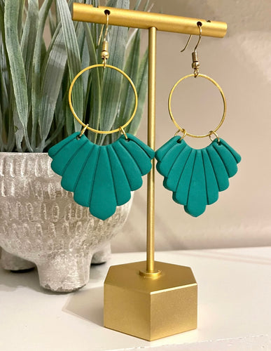 Large Teal Scalloped Earrings