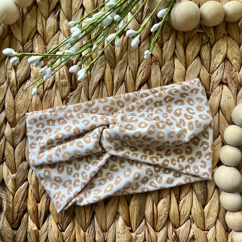 Tan Leopard Twist Knot Turban Headband- Infant