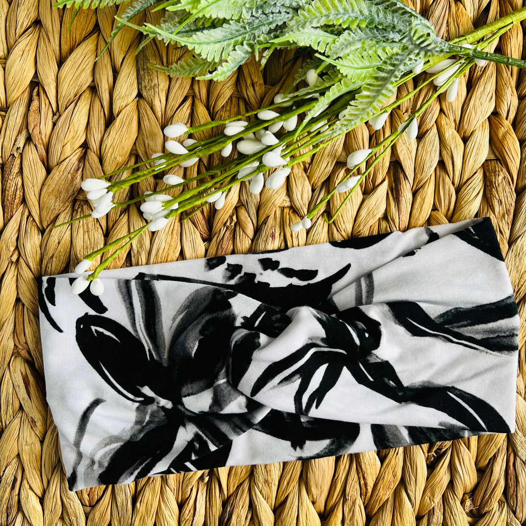 Brushed Poly Black and White Watercolor Headband
