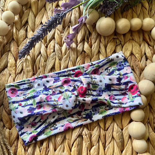 Purple Striped Twist Knot Turban Headband- Infant