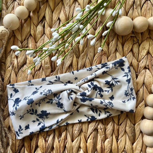 Navy & Cream Twist Knot Turban Headband- Infant