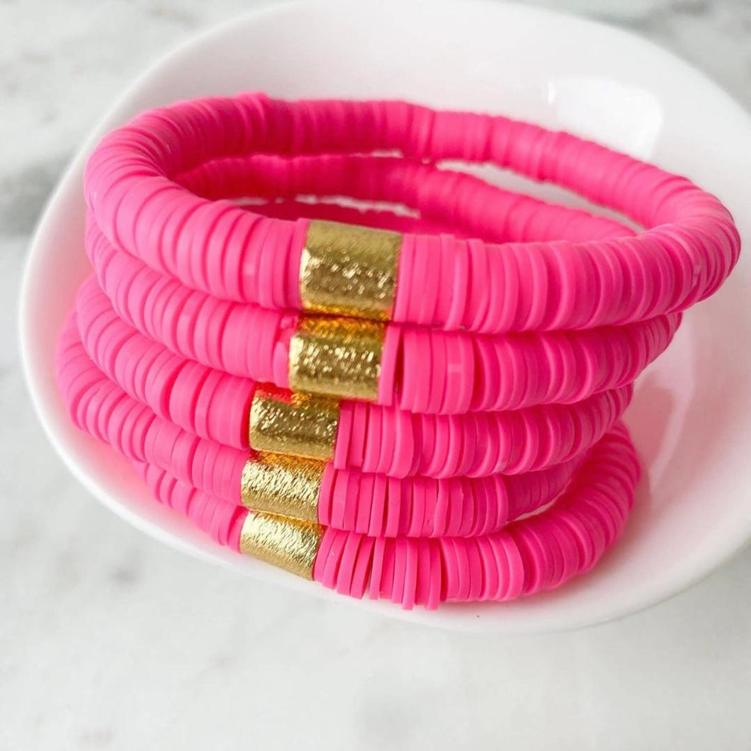 Hot Pink Heishe Stretch Bracelet