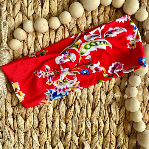 Red Floral Twist Knot Headband
